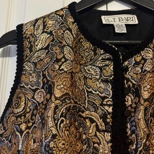 A.J. Bari Black and Gold Floral Brocade Vest